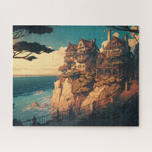 Coastal Home on the Cliff overlooking Ocean Design Jigsaw Puzzle