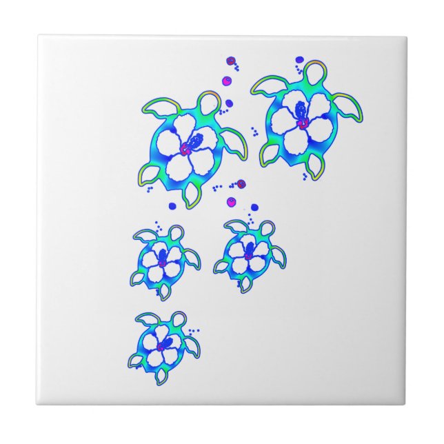Coastal Honu Hawaiian Turtles Ceramic Tile (Front)