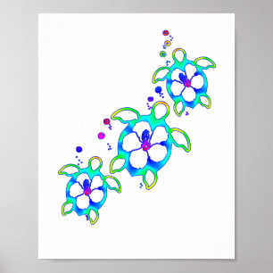 Coastal Honu Hawaiian Turtles Poster
