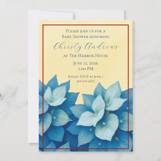 Coastal Hydrangea Baby Shower Invitation (Front)