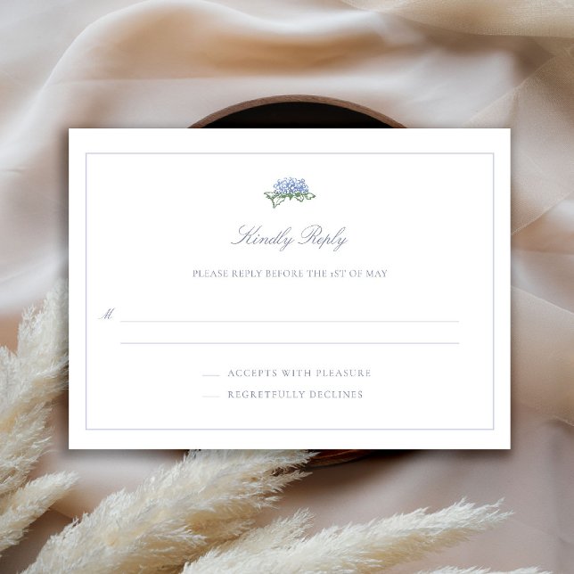Coastal Hydrangea Formal Classic Blue Wedding RSVP Card (hydrangea wedding rsvp coastal cottagecore romantic garden formal elegant traditional)