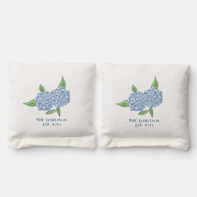 Coastal Hydrangea Wedding Weekend Cornhole Bags (Bag 1)