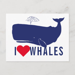 Coastal I Love Whales Quote Modern Blue Typography Postcard