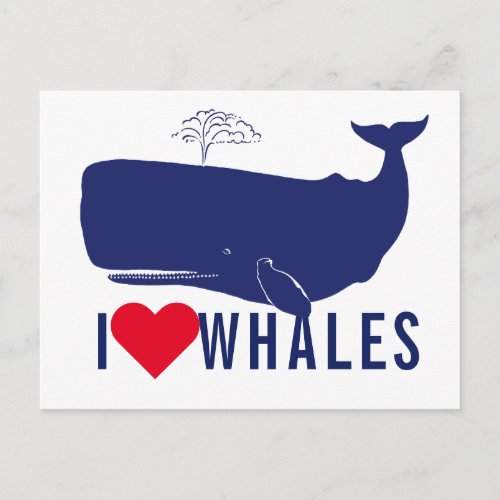 Coastal I Love Whales Quote Modern Blue Typography Postcard