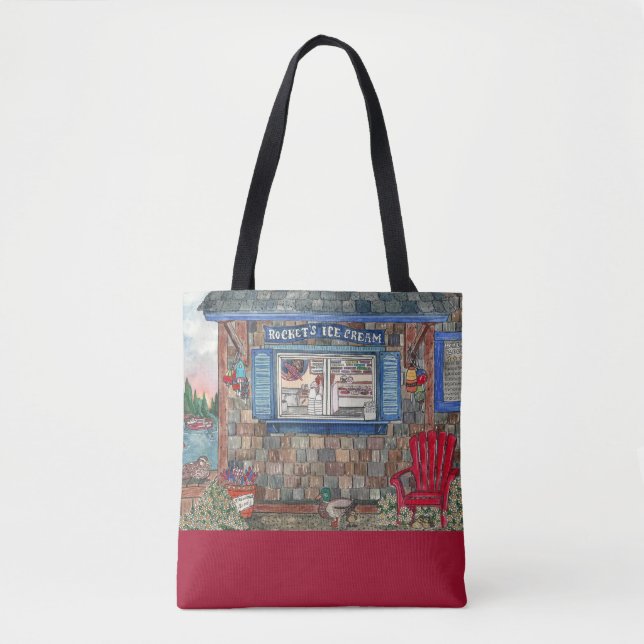 Coastal Ice Cream Shop Watercolor Tote Bag (Front)
