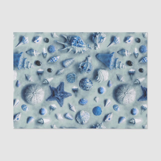 Coastal Indigo Blue Starfish Seashells Beach Photo Tissue Paper (Front)