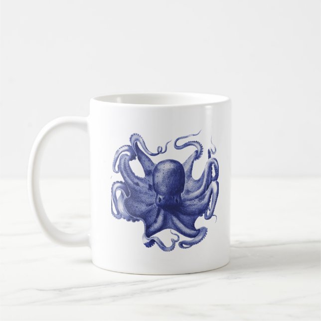 Coastal Indigo Sea Life Octopus Mug (Left)