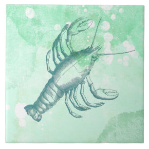 Coastal Inspired Lobster Blue Watercolor Ceramic Tile