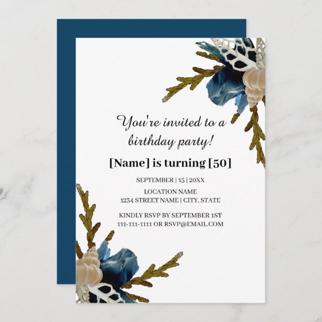 Coastal Iris Flower Nautical Elegant Birthday Invitation (Front/Back)