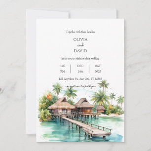 Coastal Island Overwater Bungalows Beach Wedding Invitation