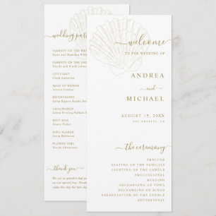 Coastal Ivory & Gold Hand Drawn Seashell Wedding Program