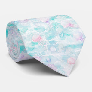 Coastal Jellyfish Watercolor Pattern Neck Tie