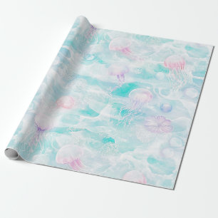 Coastal Jellyfish Watercolor Pattern Wrapping Paper