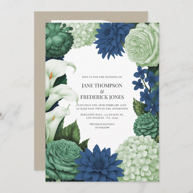 Coastal Juniper, Tidal Foam & Deep Reef Blue  Invitation (Front/Back)