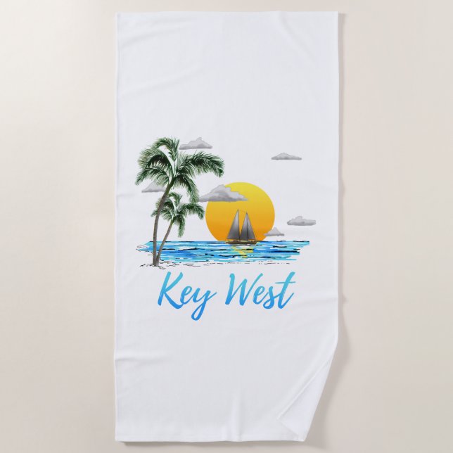 Coastal Key West Sailing Sunset Beach Towel (Front)
