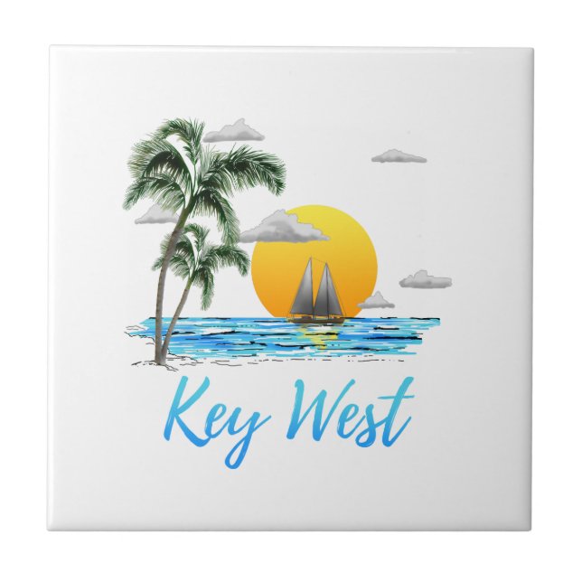 Coastal Key West Sailing Sunset Ceramic Tile (Front)