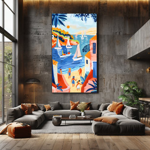 Coastal Landscape: Fauvist Art with Sailboats and  Canvas Print