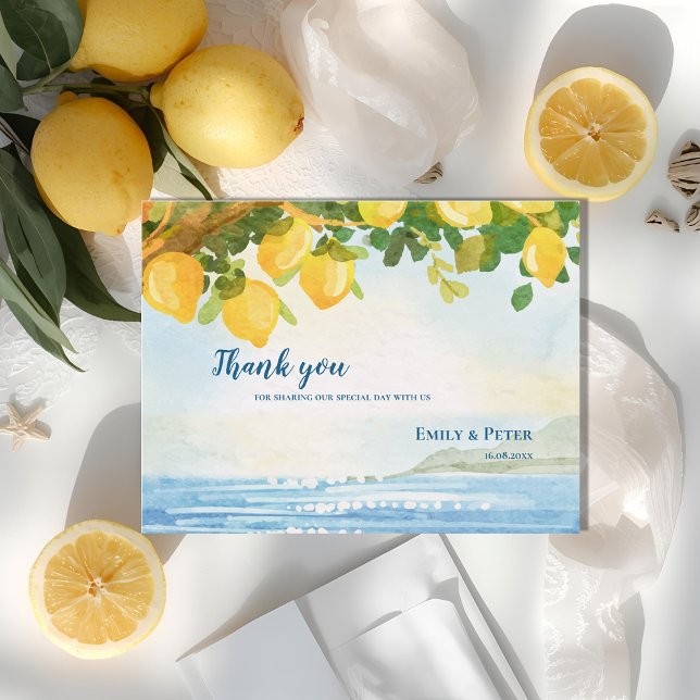 Coastal Lemon Garden Wedding Thank You Postcard (Coastal Lemon Garden Wedding Thank You Postcard)