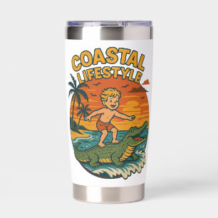 Coastal Life Alligator Surfer   Retro Surf Beach Insulated Tumbler