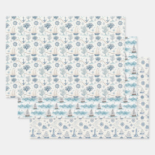 Coastal Life Oceans Blue Wrapping Paper Sheets