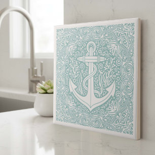 Coastal Life Series Anchor Teal D1208 Ceramic Tile