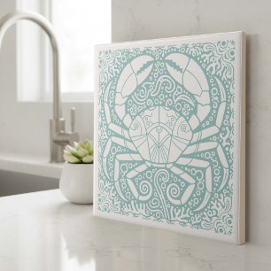 Coastal Life Series Crab Shell Teal D1208 Ceramic Tile