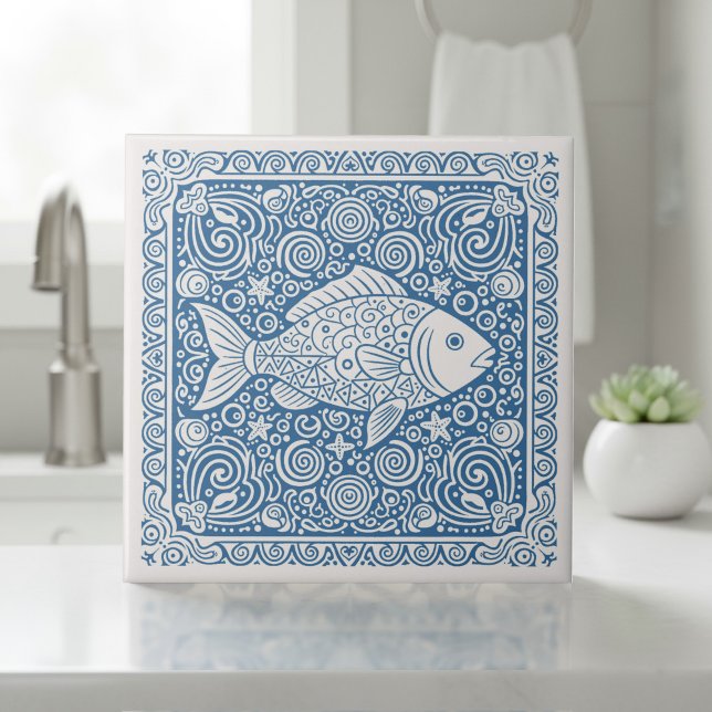 Coastal Life Series Fish Blue D1208 Ceramic Tile (Creator Uploaded)