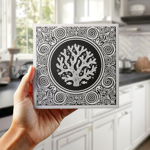 Coastal Life Series Lace Coral B & W D1208 Ceramic Tile