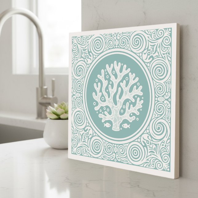 Coastal Life Series Lace Coral Teal D1208 Ceramic Tile (Creator Uploaded)