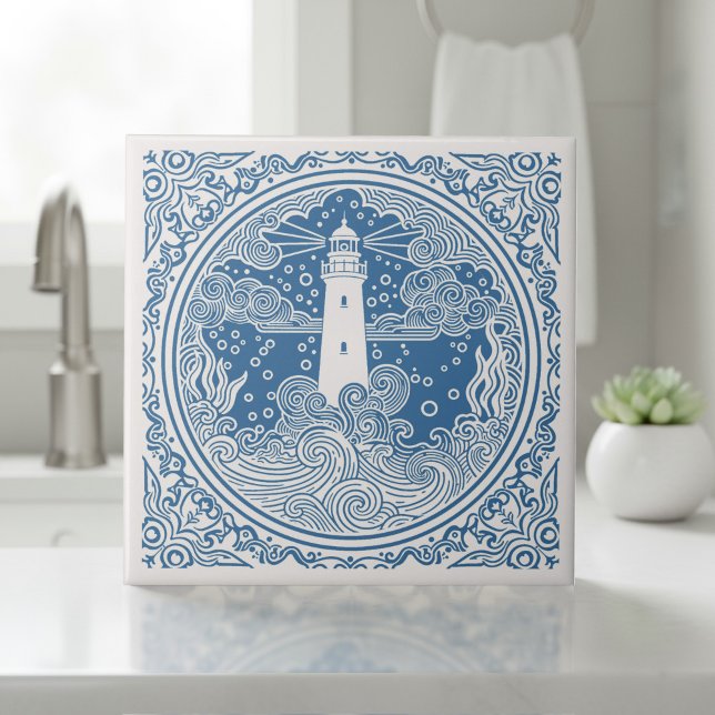 Coastal Life Series Lighthouse Blue D1208 Ceramic Tile (Creator Uploaded)