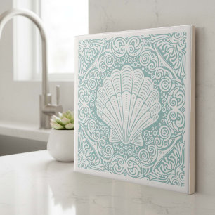 Coastal Life Series Scallop Shell Teal D1208 Ceramic Tile