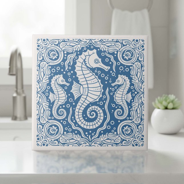 Coastal Life Series Seahorse Blue D1208 Ceramic Tile (Creator Uploaded)