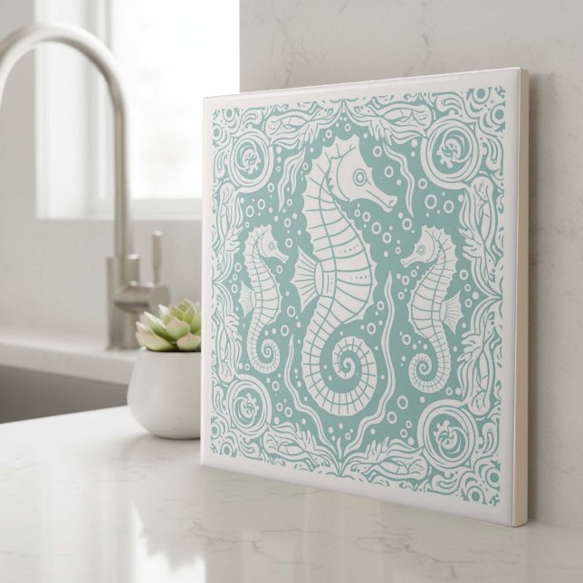 Coastal Life Series Seahorse Teal D1208 Ceramic Tile (Creator Uploaded)