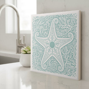 Coastal Life Series Starfish Teal D1208 Ceramic Tile