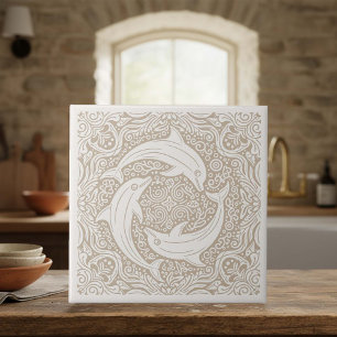 Coastal Life Series Three Dolphins Sand D1208 Ceramic Tile