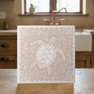 Coastal Life Series Turtle Coral D1208 Ceramic Tile