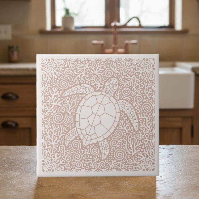 Coastal Life Series Turtle Coral D1208 Ceramic Tile (Creator Uploaded)