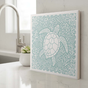 Coastal Life Series Turtle Teal D1208 Ceramic Tile
