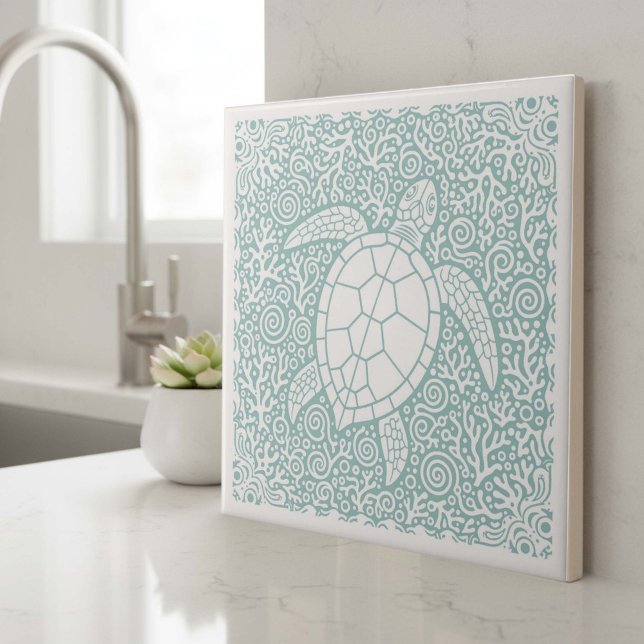 Coastal Life Series Turtle Teal D1208 Ceramic Tile (Creator Uploaded)