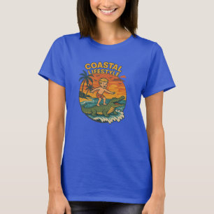 Coastal Lifestyle Gator Surfing - Retro Surf Beach T-Shirt