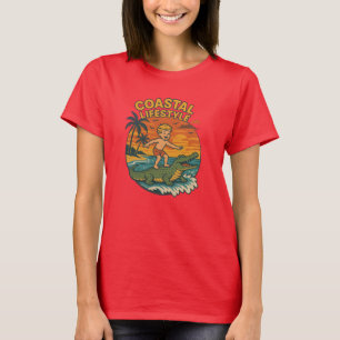 Coastal Lifestyle Gator Surfing - Retro Surf Beach T-Shirt