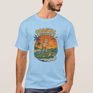 Coastal Lifestyle Gator Surfing - Retro Surf Beach T-Shirt