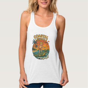 Coastal Lifestyle Gator Surfing - Retro Surf Beach Tank Top