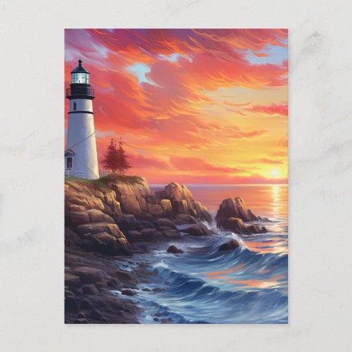 Coastal Lighthouse at Sunset Design Holiday Postcard