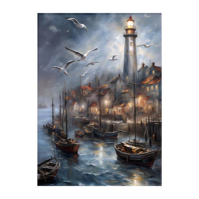 Coastal Lighthouse at Twilight Nautical  Acrylic Print (Front)