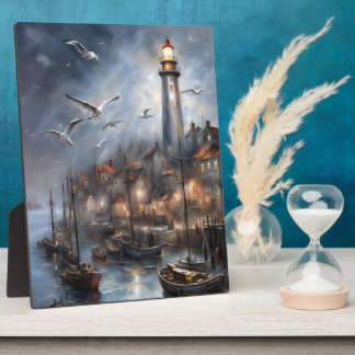 Coastal Lighthouse at Twilight Nautical Art Plaque