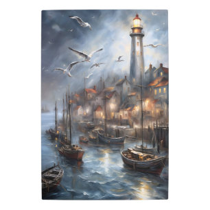 Coastal Lighthouse at Twilight Nautical Metal Print