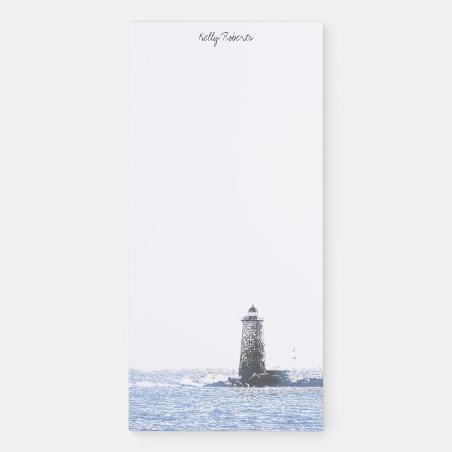 Coastal Lighthouse & Atlantic Ocean Nautical Theme Magnetic Notepad (Front)