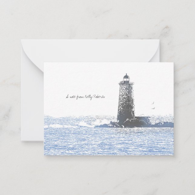 Coastal Lighthouse & Atlantic Ocean Nautical Theme Note Card (Front)