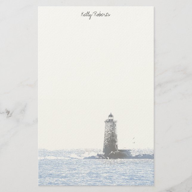Coastal Lighthouse & Atlantic Ocean Nautical Theme Stationery (Front)